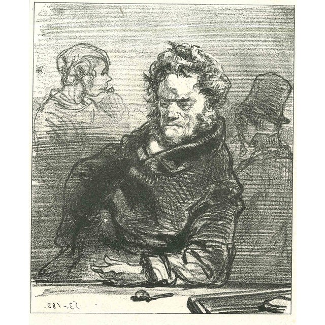After Paul Gavarni, A Pensive Man, Original Lithograph, 1881 For Sale