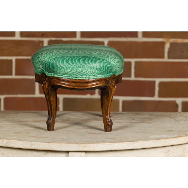 French Louis XV Style 19th Century Wooden Footstool with Carved Cabriole Legs For Sale - Image 9 of 12