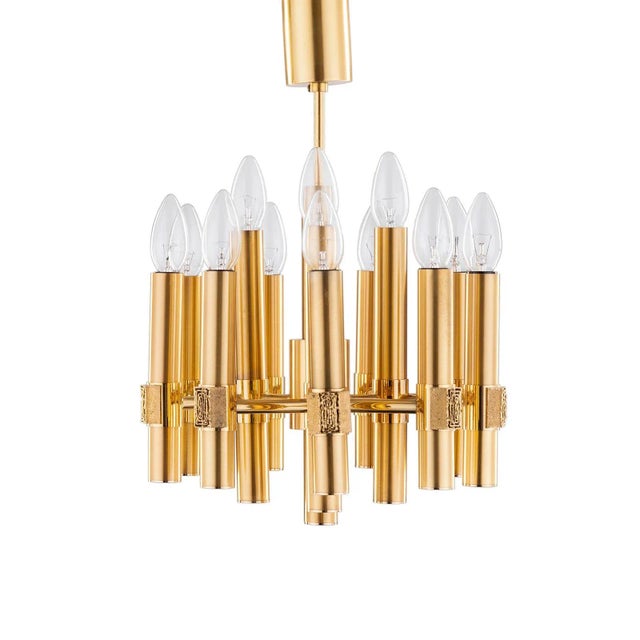Gold Brutalist Chandelier in Brass with 12 Arms by Angelo Brotto for Esperia, Italy, 1960s For Sale - Image 8 of 9