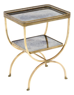 French Art Deco Period Brass and Mirrored Curule Table, Circa 1940