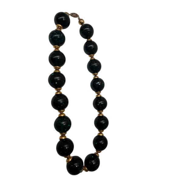Mid-Century Modern Mid 20th Century Confetti Beaded Dark Green Lucite Necklace For Sale - Image 3 of 3