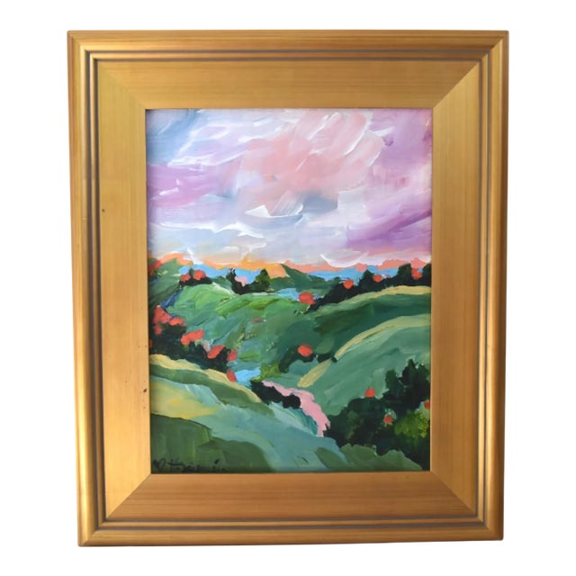 Impressionist Colorful Floral Landscape Painting Including the Antiqued Gold Wood Frame For Sale