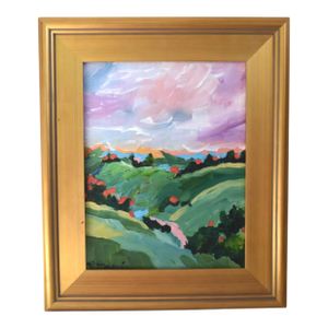 Impressionist Colorful Floral Landscape Painting Including the Antiqued Gold Wood Frame