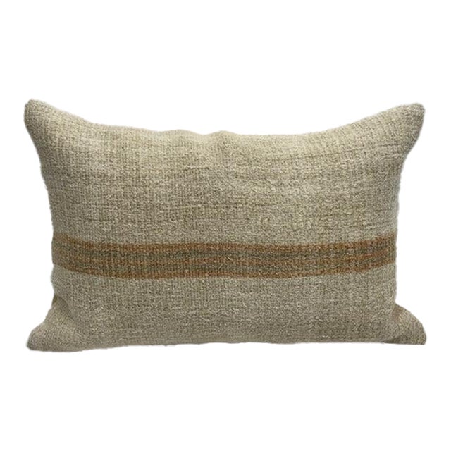 Turkish Hemp Pillow Cushion Natural Beige Brown Pillow Cushion Cover 16" x 24" For Sale
