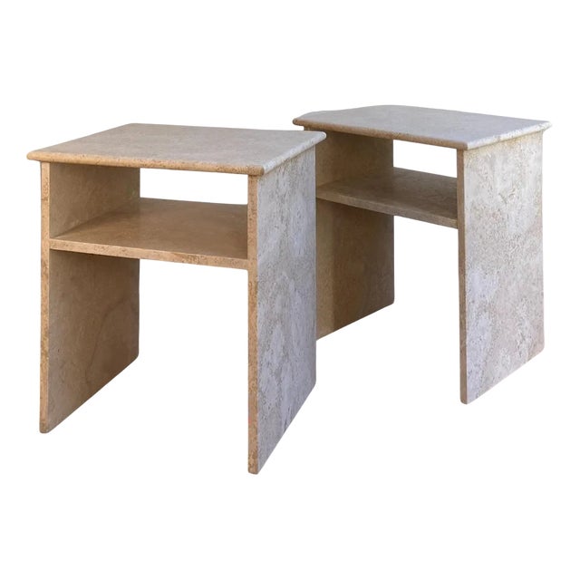 Travertino Al Verso Bedside Tables by Almarmo, Set of 2 For Sale