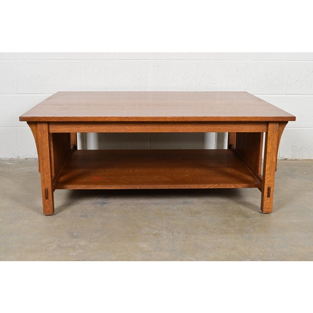 1990s Stickley Mission Oak Arts & Crafts Spindle Coffee Table For Sale - Image 5 of 12