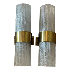 1960s Pair of Italian Murano Tube Brass and Glass Wall Sconces, 1960s