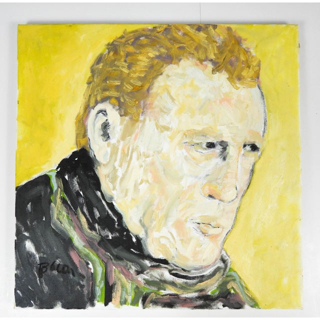 Contemporary Contemporary Portrait Painting of Man Yellow Background For Sale - Image 3 of 7