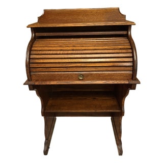 Antique Quarter Sawn Solid Oak Child's Roll Top Trestle Desk - Original Brass For Sale