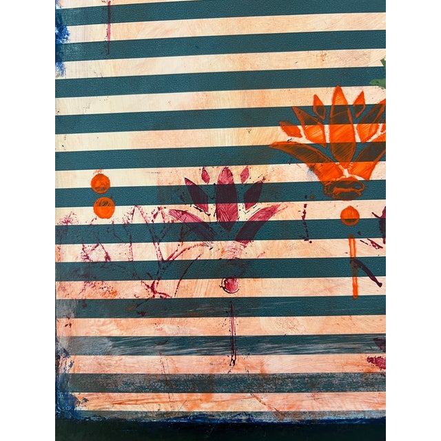 2020s Stripes and Flowers Series No.5 Original Mixed Media Painting For Sale - Image 5 of 6