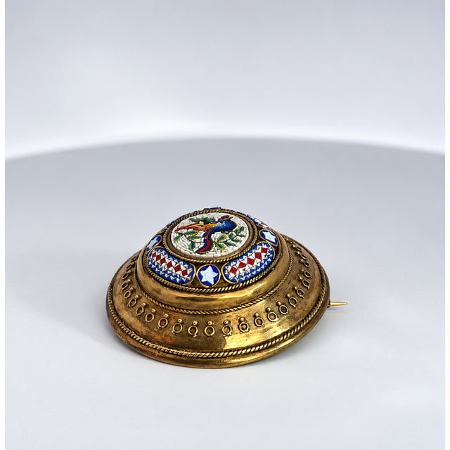 Late 19th Century Victorian Micromosaic Brooch, Brass or 9k Gold, Italy, Circa 1890 For Sale - Image 5 of 8
