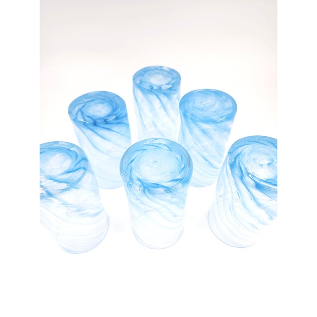 Blue Alessandro Coppola Murano Glass Tumblers in Light Blue Swirl, Italy - Set of 6 For Sale - Image 8 of 9