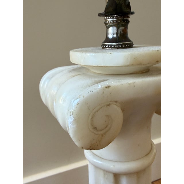Mid-Century Modern Vintage Alabaster Column Lamp Pair For Sale - Image 3 of 18