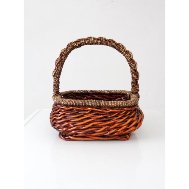 Vintage Woven Willow Basket With Wrapped Arched Handle For Sale - Image 14 of 14