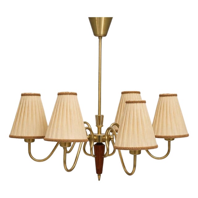 Swedish Brass Chandelier by Hans Bergström for Asea, 1940s For Sale