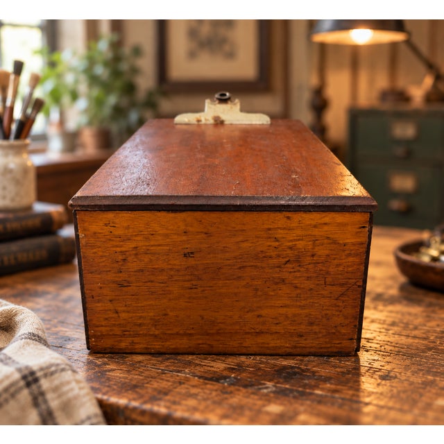Vintage Stempco Dallas Oversized Wood Storage Clipboard & Industrial Office File Box For Sale - Image 4 of 11