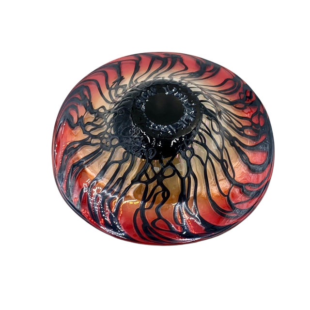 This exceptional hand-blown centerpiece bowl represents a compelling intersection of mid-century organic form and the...