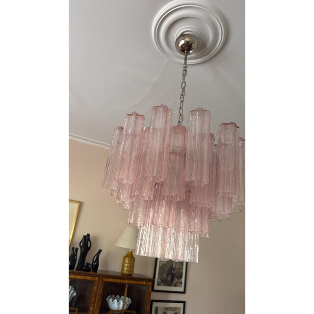 Pink Murano Glass Tronchi Chandelier For Sale - Image 6 of 12