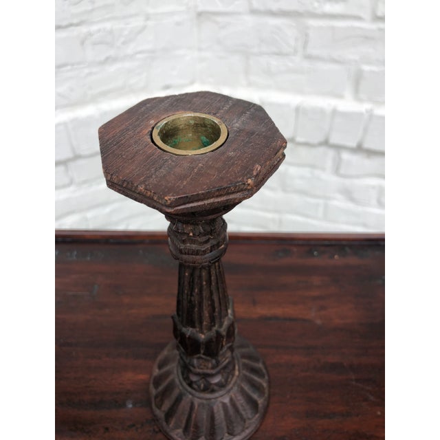 Arts & Crafts 1970s Hand-Carved Wood Candlestick For Sale - Image 3 of 6