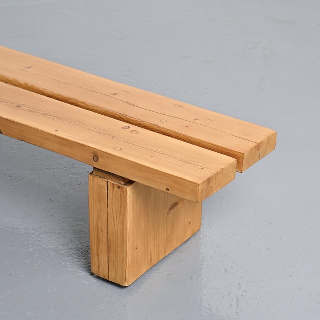Wood Pine Bench in the La Rive Residence Arc 1600, France, 1970 For Sale - Image 7 of 13