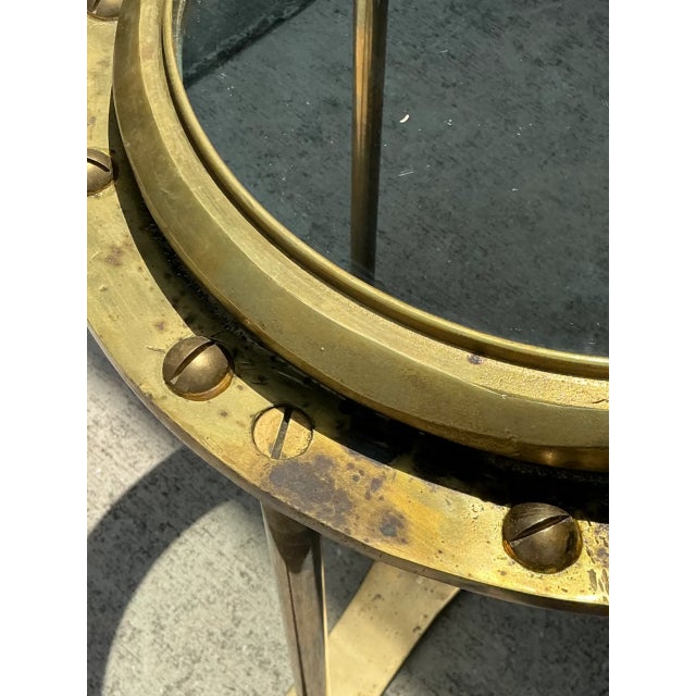 Vintage Brass and Glass Porthole Accent Table For Sale - Image 9 of 12