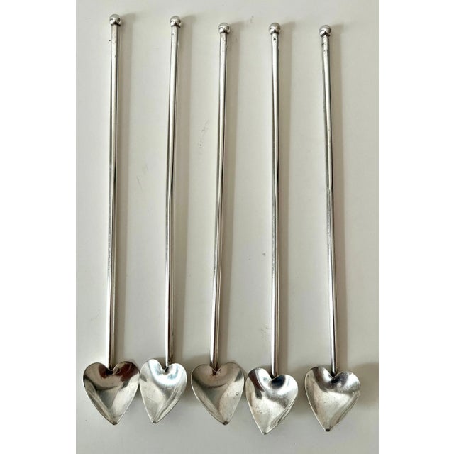 French Sterling Tea Spoons with Heart Shape - Set of 5 For Sale - Image 9 of 11