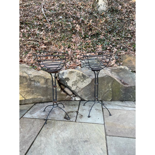 Great MCM wire planters! Simple and chic! Pair of black wire planters!