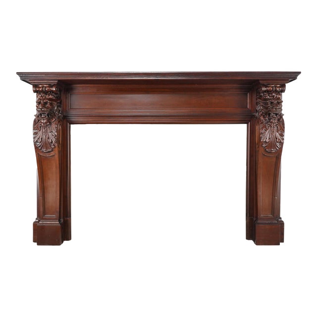 Antique Renaissance Revival Wooden Fireplace Mantel For Sale