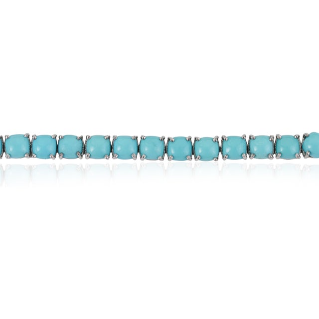 Not Yet Made - Made To Order Cushion Cut 18.1 Ct Turquoise Prong Set Tennis Bracelet in 925 Sterling Silver For Sale - Image 5 of 12