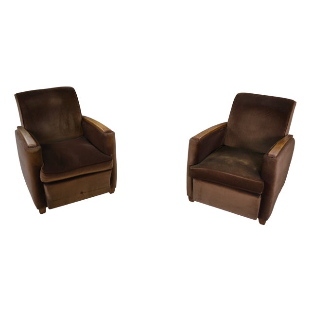 Art Deco Velvet Club Chairs in the style of Jules Leleu, 1930s, Set of 2 For Sale