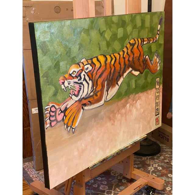 Raging Tiger Original Oil Painting Stephen McDonough For Sale - Image 4 of 4