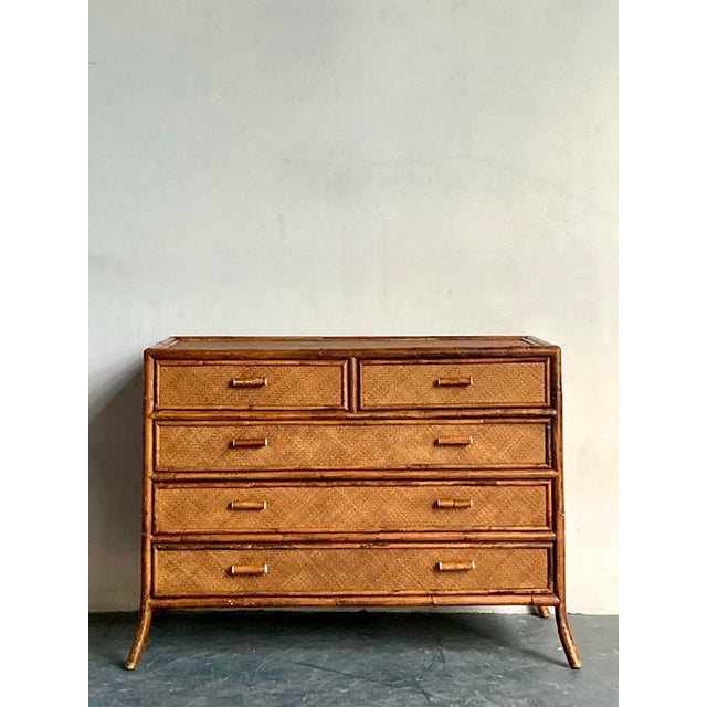 Late 20th Century Vintage Boho Rattan Trimmed Chest of Drawers For Sale - Image 5 of 12