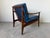 Blue Mid Century Ib Kofod Larsen Style Scandinavian Lounge Chair With Blue Leather Cushions For Sale - Image 8 of 18