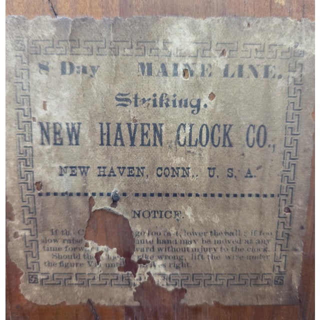 Antique New Haven "Maine Line" 8-Day Striking Stenciled Glass & Wood Case Mantel Clock For Sale In Philadelphia - Image 6 of 18