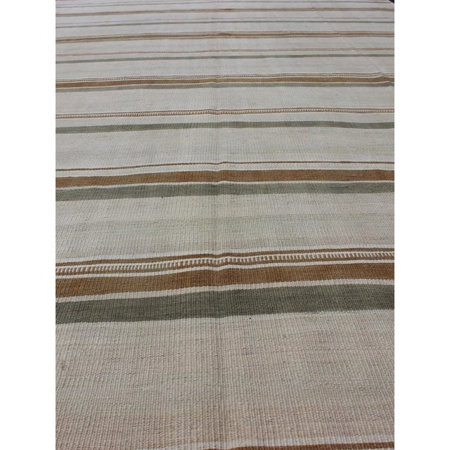 Large Kilim Vintage Rug With Green-Gray and Cognac Color in Stripe Design For Sale In Atlanta - Image 6 of 10