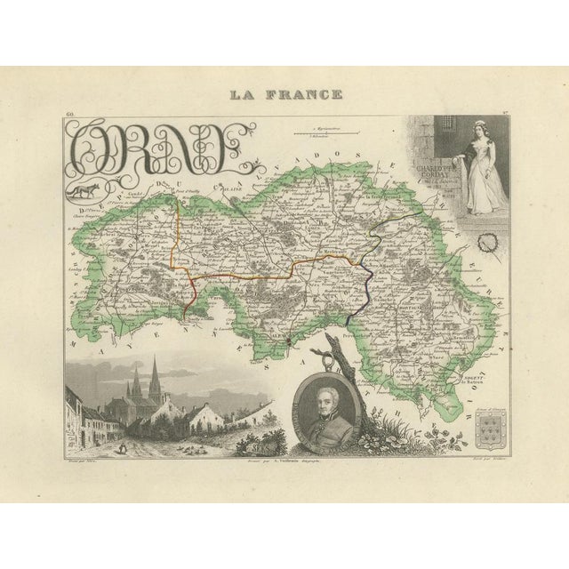 Antique Map of Orne by Vuillemin, Normandy, France, 1850 For Sale - Image 3 of 9