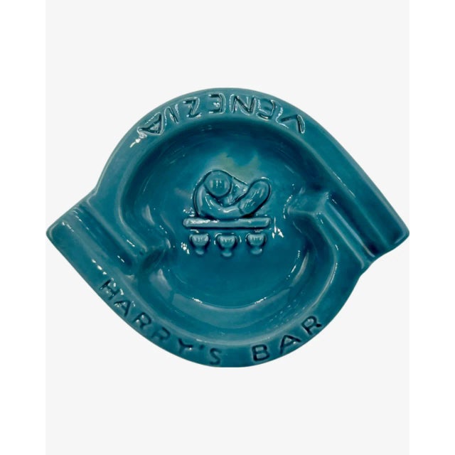 Mid 20th Century Vintage Harry's Bar Venice Italy Ashtray Blue Ceramic Dish For Sale - Image 12 of 12