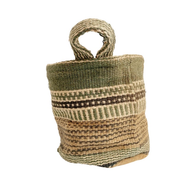 Hanging Burlap Fabric Woven Planter Bag For Sale In New York - Image 6 of 7