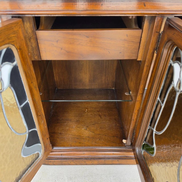 Drexel Et Cetera Art Nouveau Leaded Glass Marble Top Buffet Sideboard Dry Bar For Sale - Image 9 of 15
