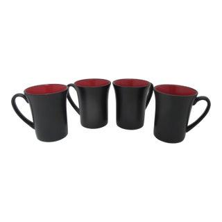 Late 20th Century Gumps Worldview Sleek Red & Black Modern Pottery Coffee Cup Set of 4 For Sale
