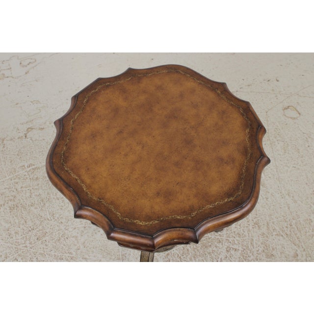 Leather Top Wrought Iron Base Mahogany Side Table For Sale - Image 4 of 14