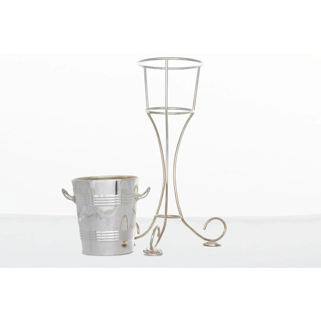 Mid 20th Century English barware / tableware Silver plated champagne bucket / wine cooler on stand . The Wine cooler / ice...