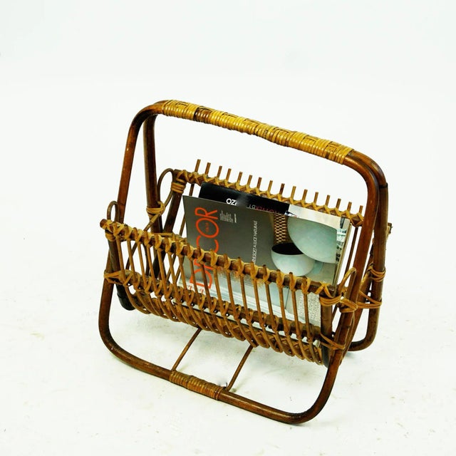 Mid-Century Italian Bamboo and Wicker Magazine Stand For Sale - Image 9 of 10