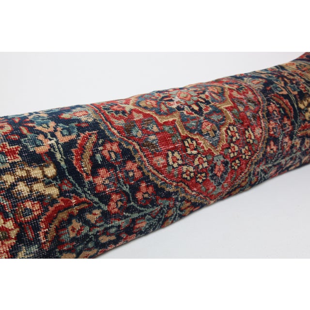 Navy Blue Authentic Antique Persian Rug Cushion Cover – Hand Knotted Wool on Cotton -14'' X 47'' For Sale - Image 8 of 11
