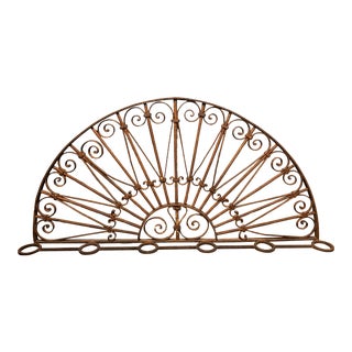 Antique Mid 19th Century French Wrought Iron Gate Arched Door Transom For Sale