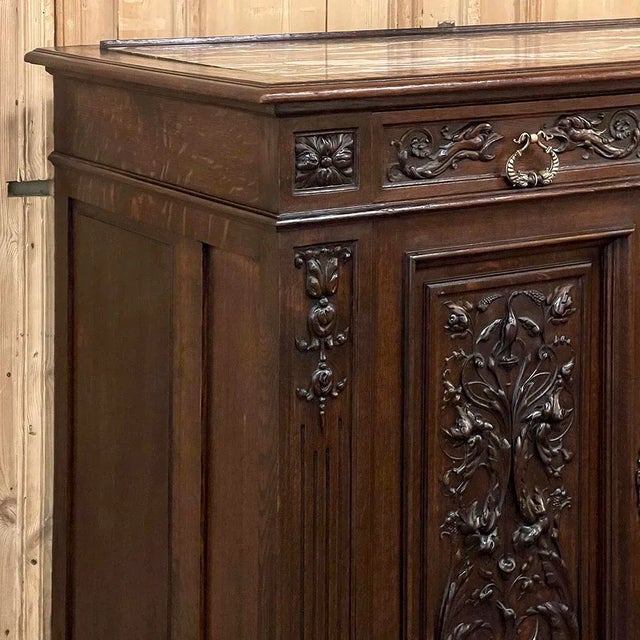 19th Century French Henri II Renaissance Revival Walnut Marble Top Buffet For Sale - Image 12 of 15
