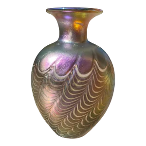 Robert Held Iridescent Rainbow in Gold, Green, and Purple Glass Vase, Circa 1970s