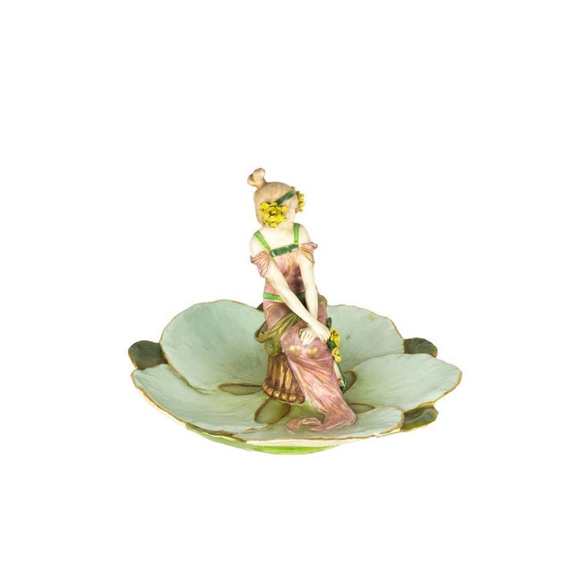 Ernst Wahliss, Art Nouveau Sculpture of Figural Tray with Maiden & Lily Pads, 1890s-1910s, Porcelain For Sale - Image 11 of 11