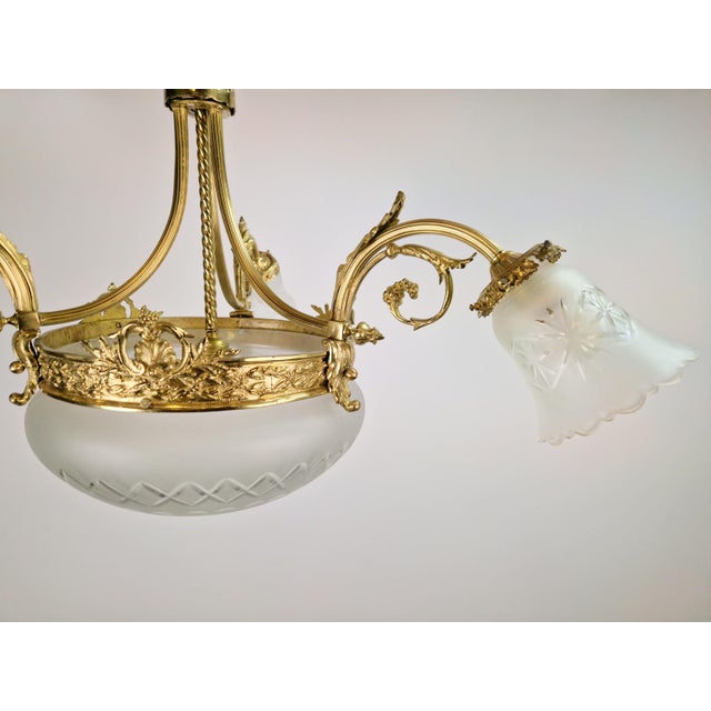 Antique Art Deco Glass and Bronze Chandelier, France, 1930s For Sale - Image 13 of 14