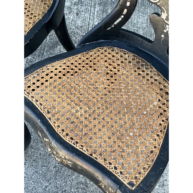 19th Century Vintage Papier Mache Cane Chairs - A Pair For Sale - Image 5 of 11